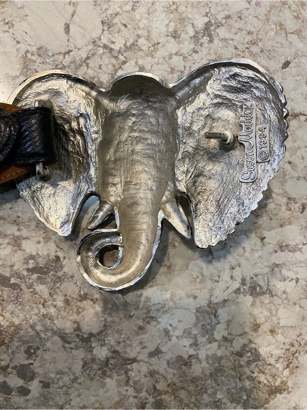 Susan Maddox Oversized Elephant Head Decorative Belt Buckle - Silver Finish
